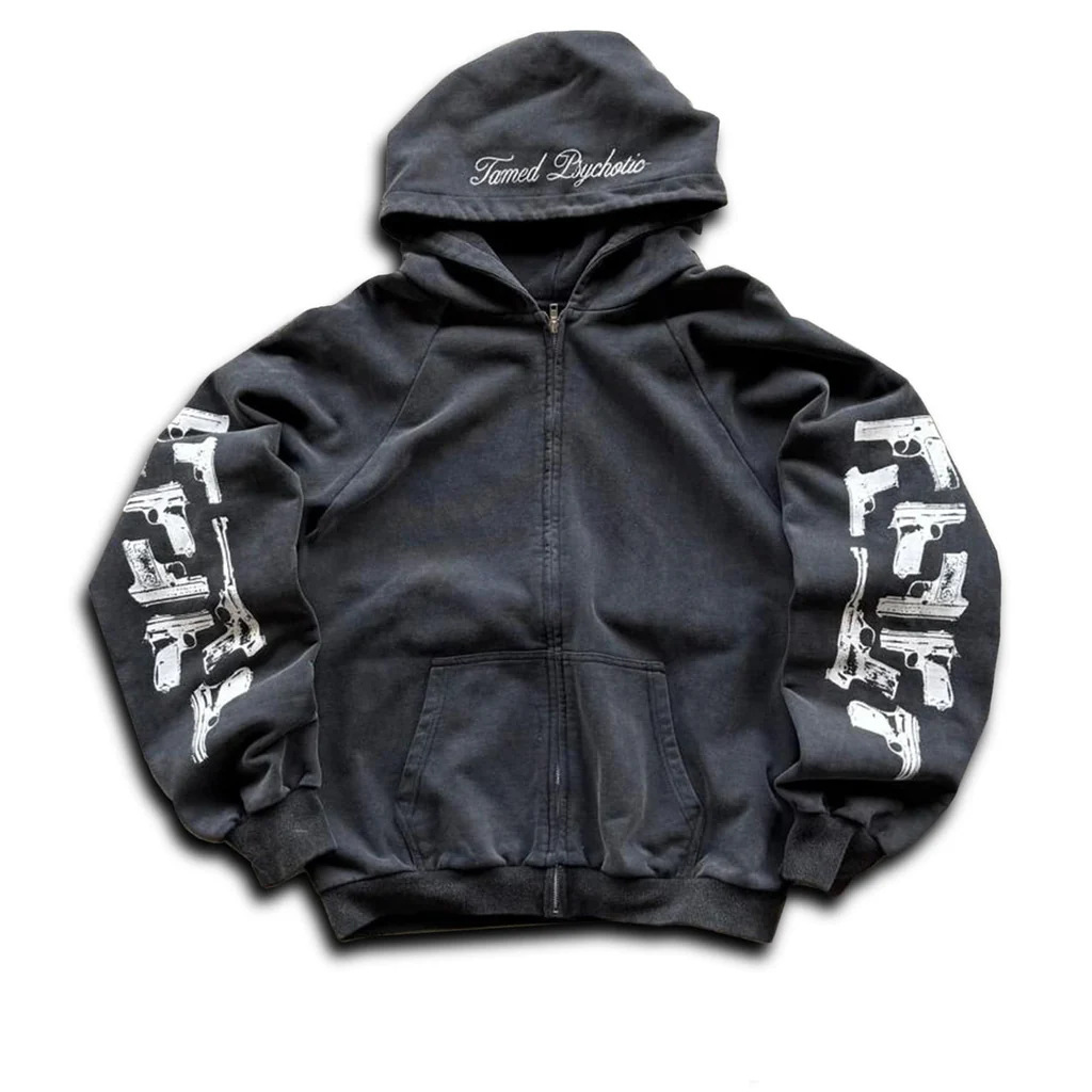 Street Fashion Zip Up Hoodie - American street style, minority creative gun