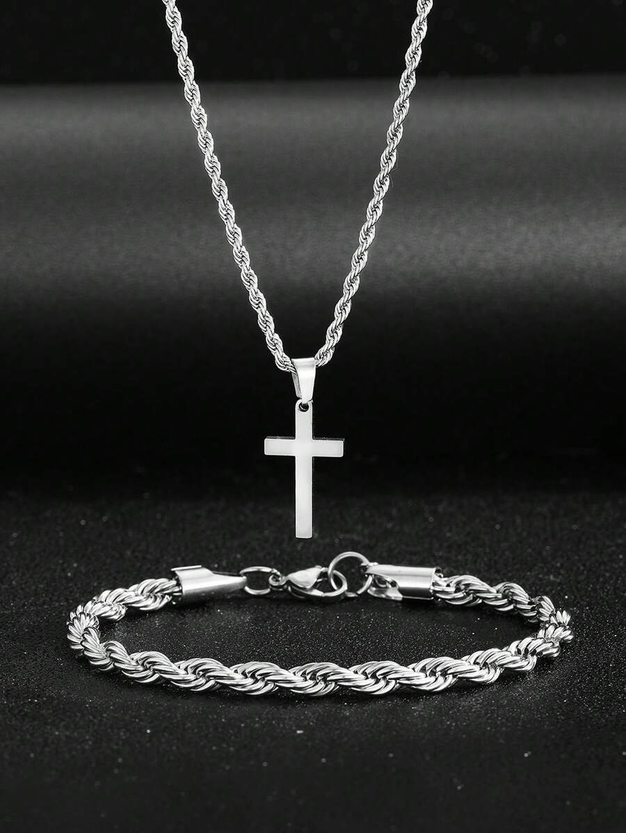 Street Fashion Hip Hop - 1 Set Stainless Steel Cross Pendant