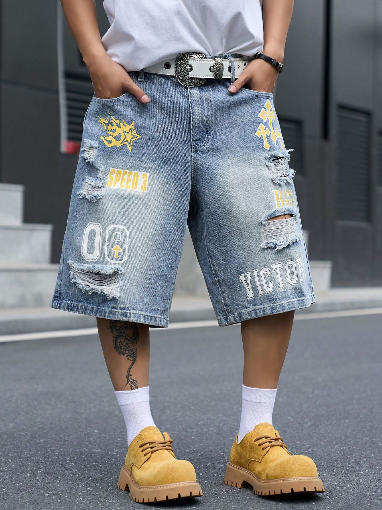 Street Fashion Hip Hop - Men's Loose Fit Denim Bermuda Shorts,