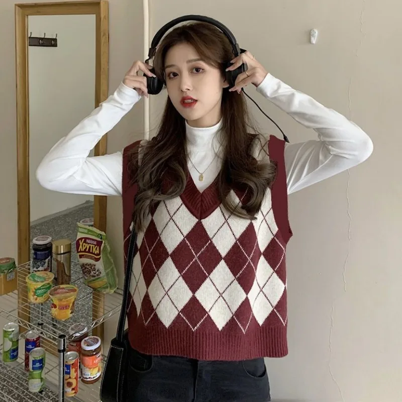 Street Fashion Japan - Sweater Vests Women Argyle Harajuku High