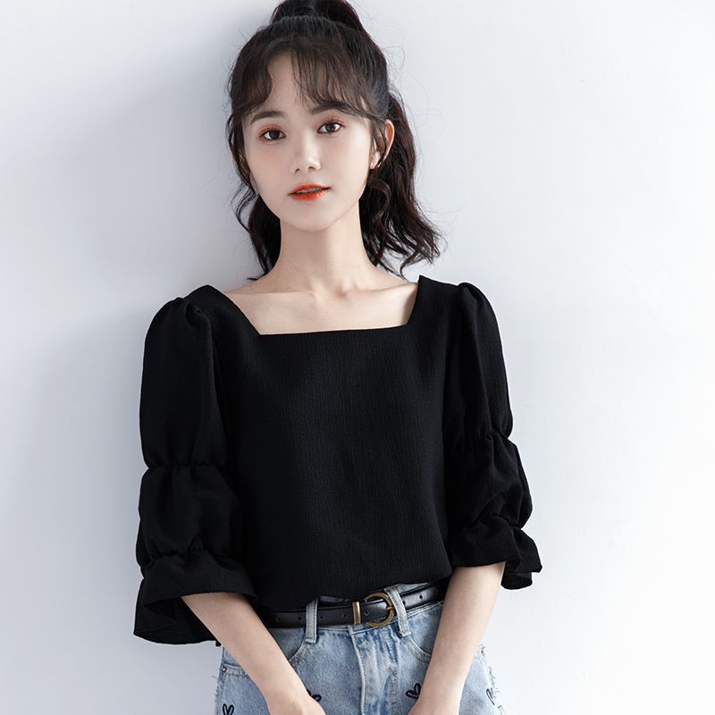 Pleated Short Sleeve Solid Kor - Street Fashion Youth review and price