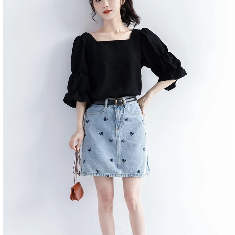 Pleated Short Sleeve Solid Kor - Street Fashion Youth review and price