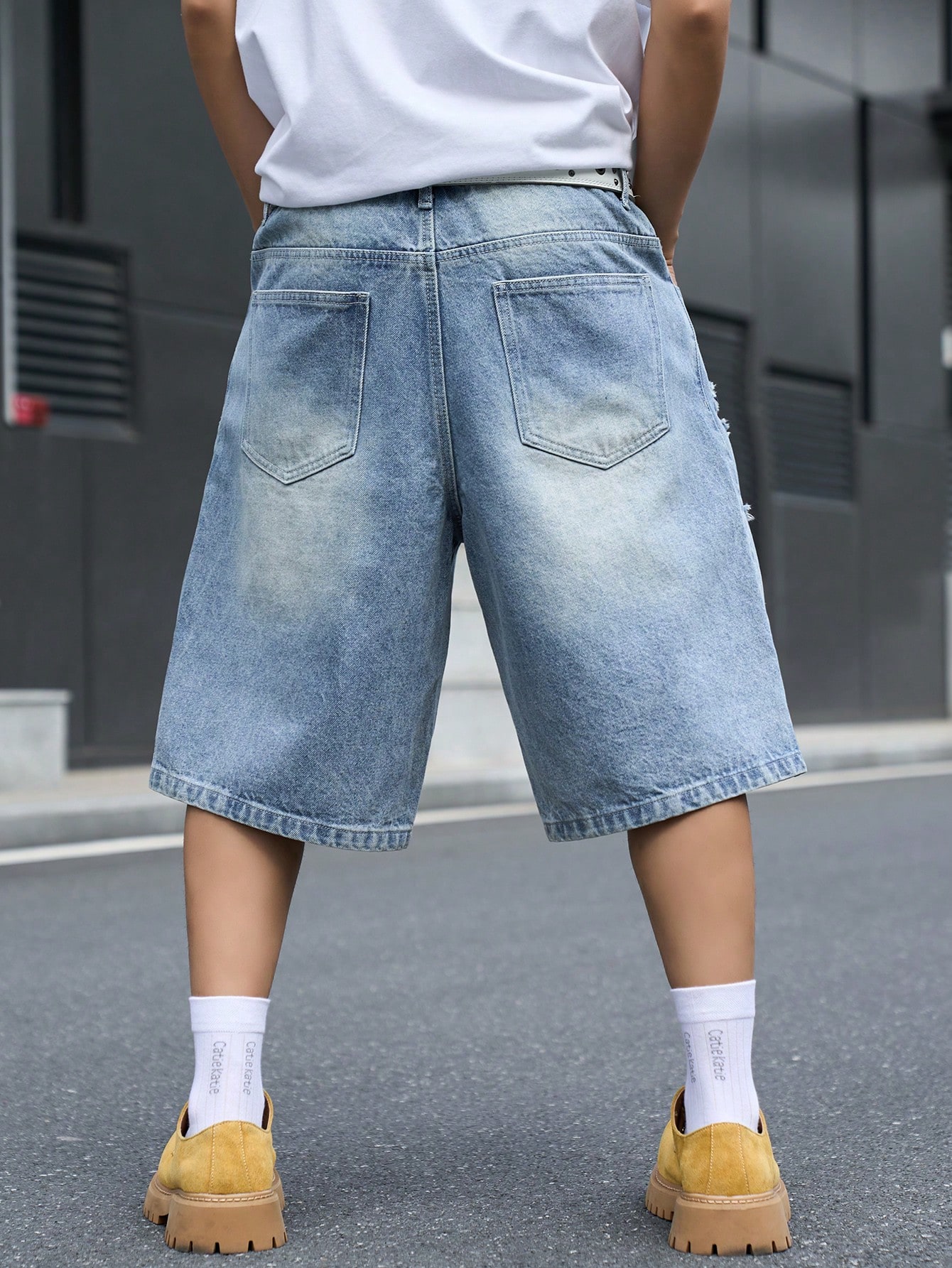 Men's Loose Fit Denim Bermuda  - Street Fashion Hip Hop review and price