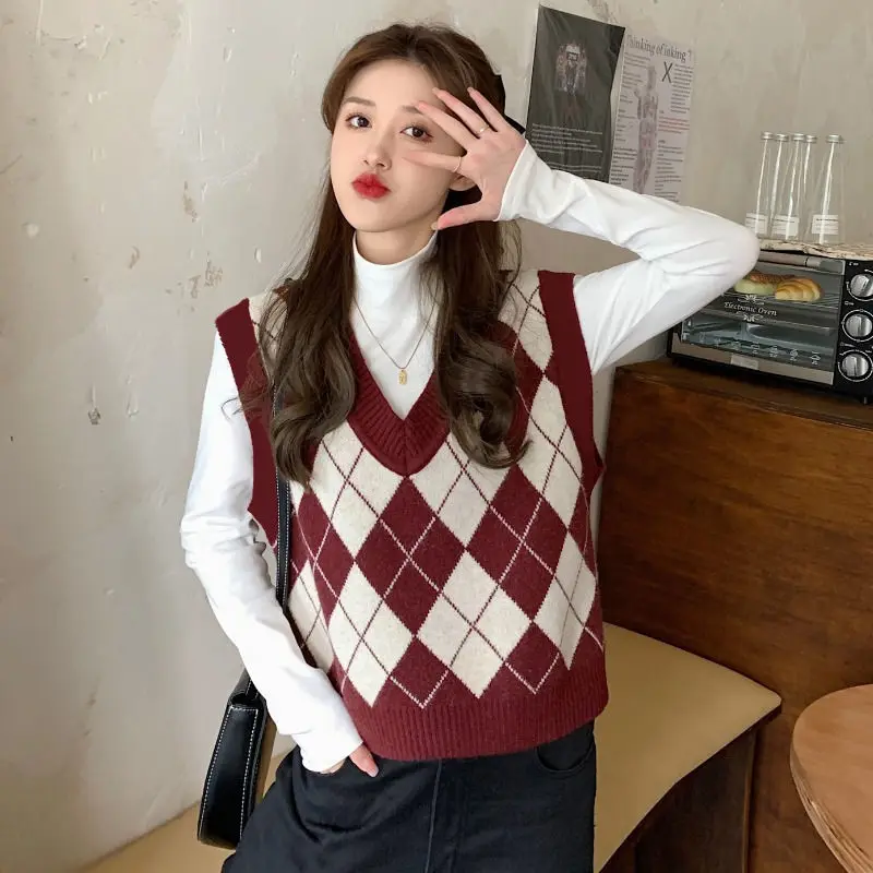 Sweater Vests Women Argyle Har - Street Fashion Japan review and price