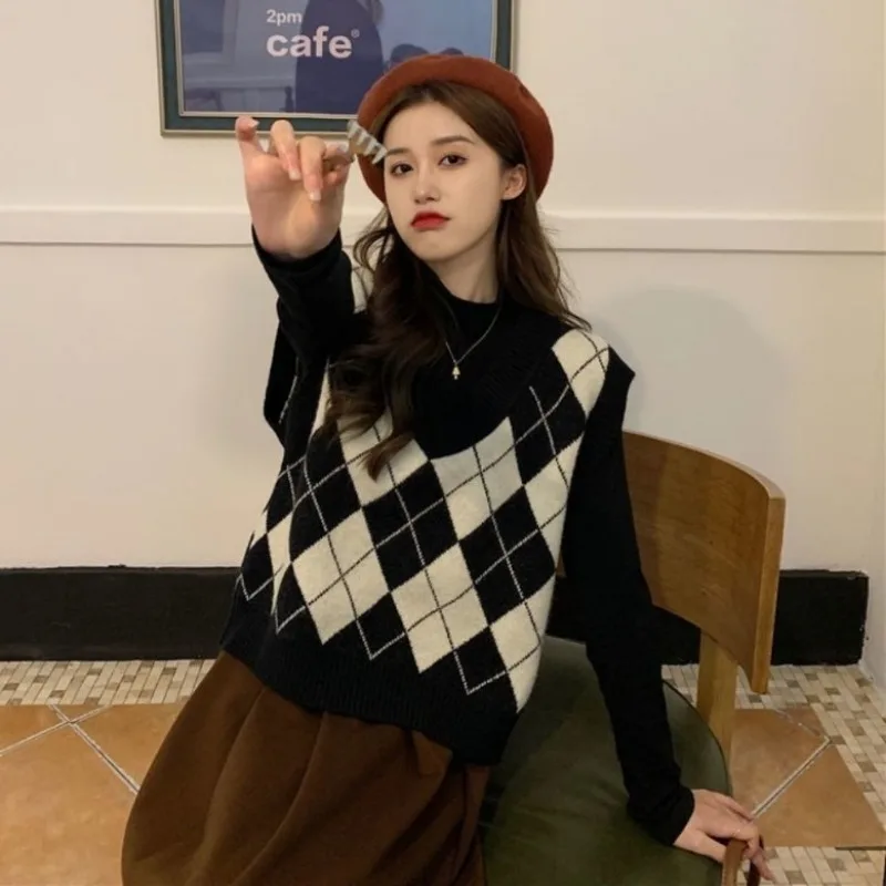 Sweater Vests Women Argyle Har - Street Fashion Japan review and price
